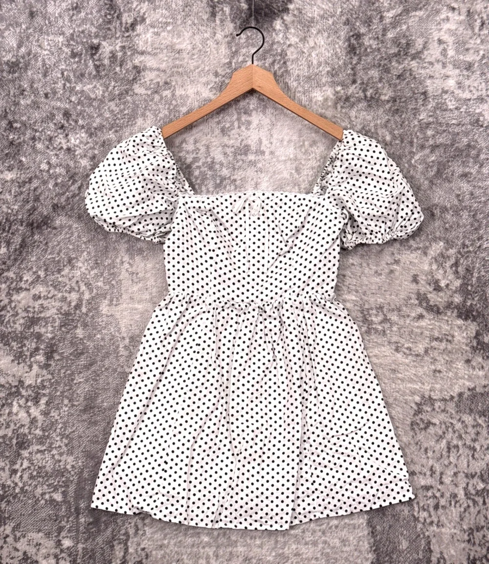 Reformation Malvina Dress 4 Womens White Polka Dot 100% Linen Mini